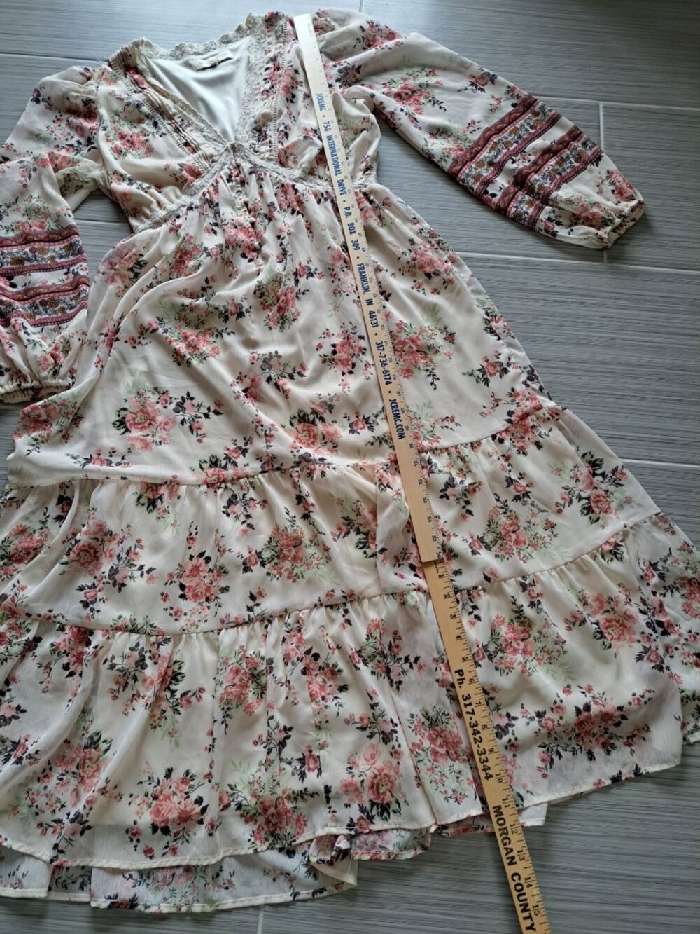 Penelope Rose Floral Maxi Dress XL Lace Trimmed Boho Long Sleeve Tiered Buttons - Picture 9 of 12